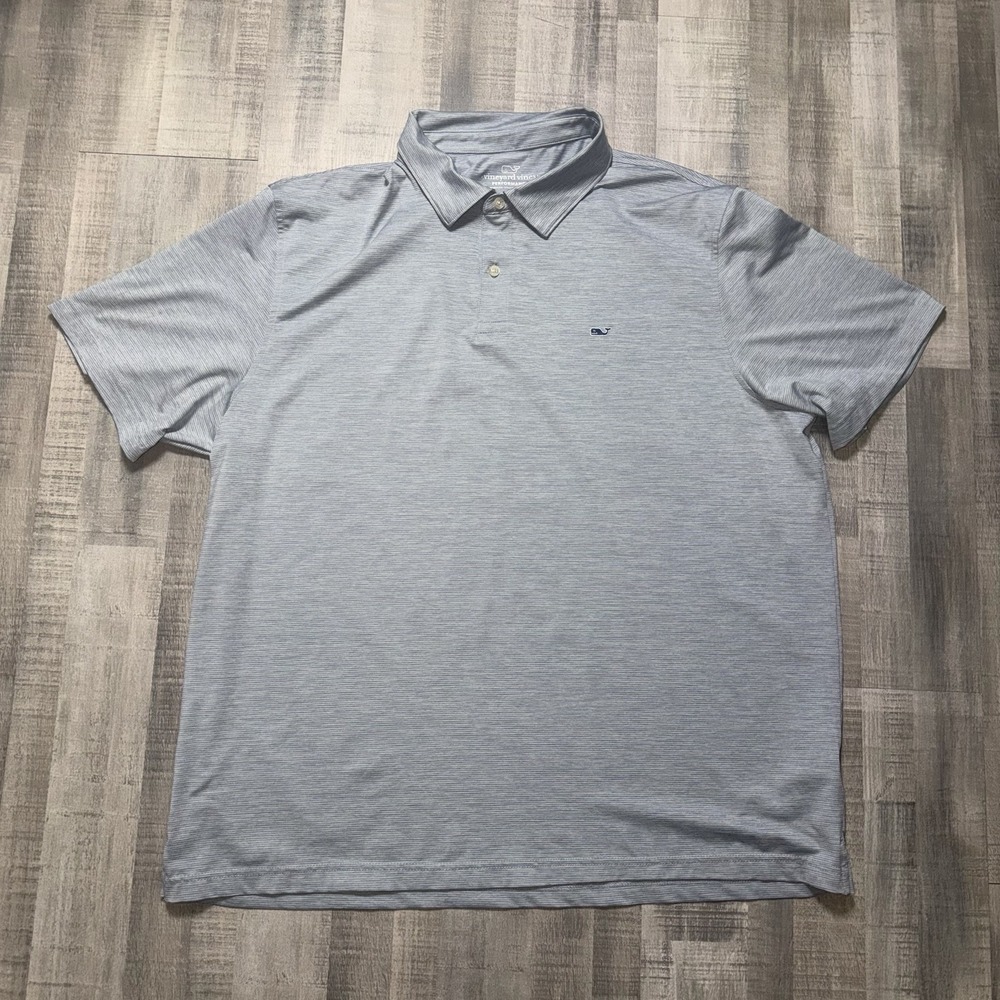 Vineyard Vines Polo Shirt Mens 2XL Gray Wicking Stretch Striped Performance Golf